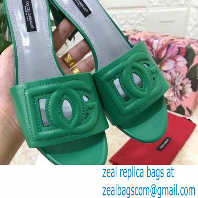 Dolce  &  Gabbana Heel 6.5cm Calfskin Mules Green With DG Millennials Logo 2021